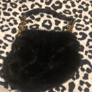 Black furry purse